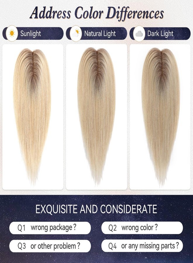 starluck Hair Toppers for Women Real Human Hair 4.5"*1.5"Silk Base ombre Light Blonde No Bangs 100% Real Human HairToppers for Women with ThinningHair Cover Gray Roots - Image 4